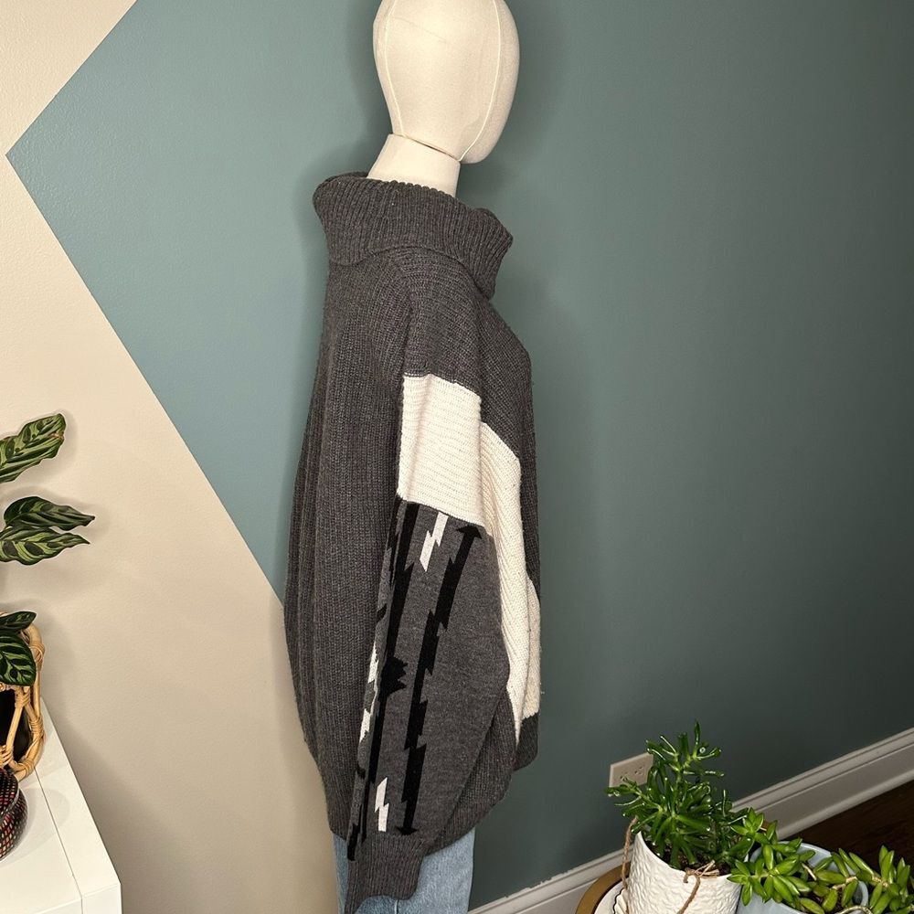 DKNY Chunky Knit Turtleneck Sweater Boho Western Oversized Cozy Winter XL - Picture 3 of 8